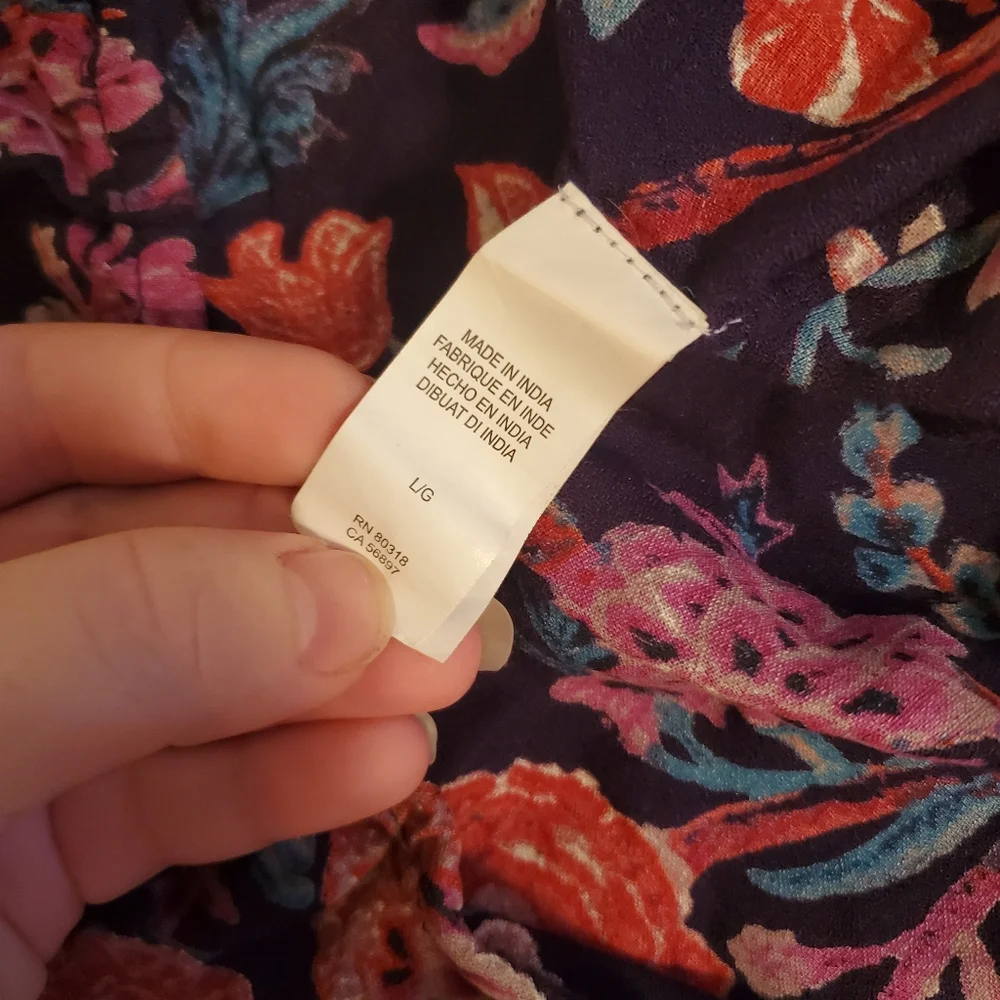 Lucky Brand Boho floral long sleeve Peasant top size large - Picture 3 of 5